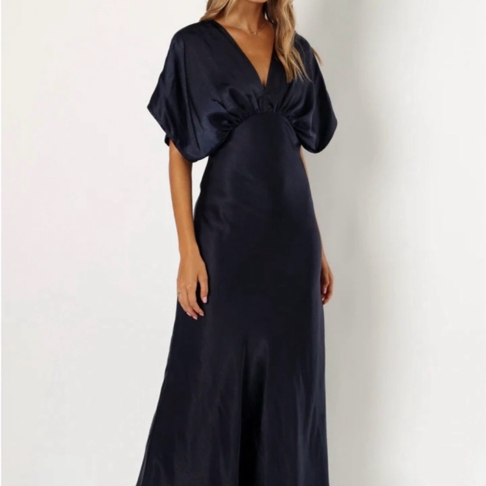 Petal & Pup Ricki Dolman Sleeve Satin Dress- Midnight Indigo